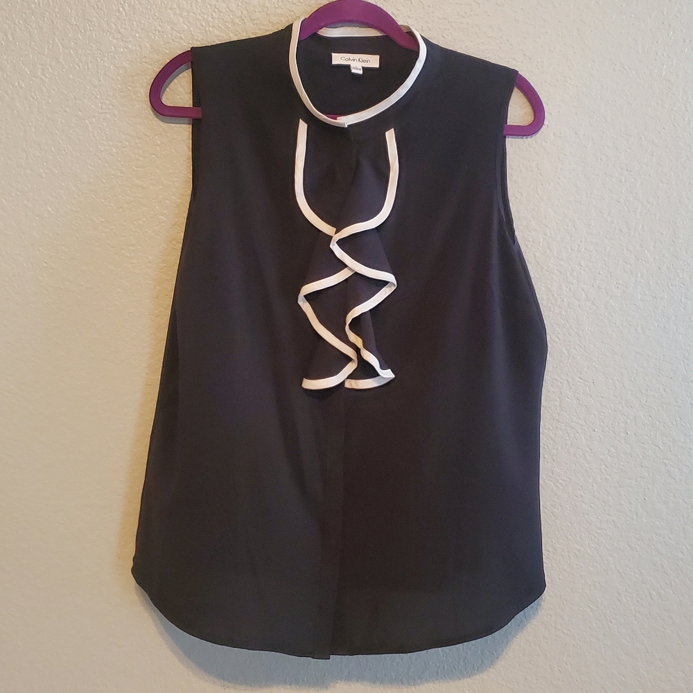 Black Calvin Klein blouse with ruffle